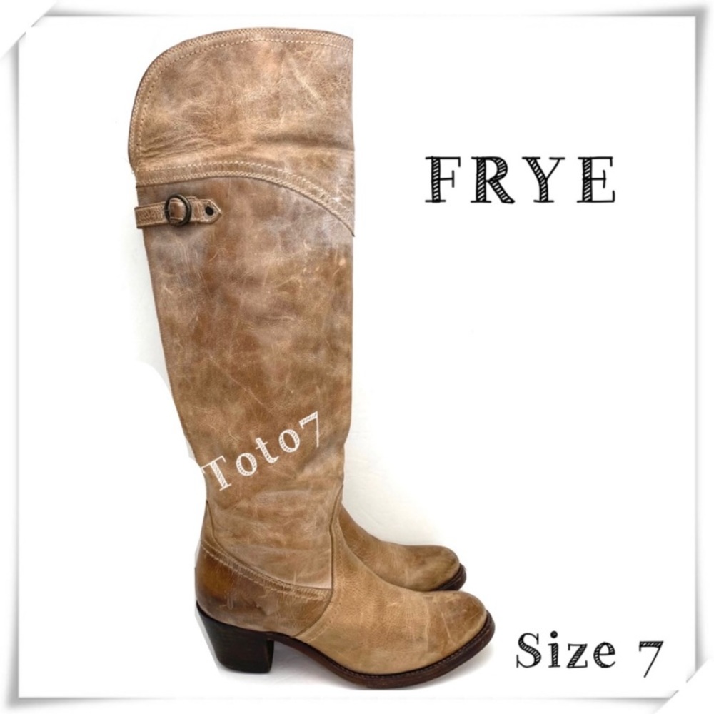 FRYE Jane Western Riding Knees High Boot in Beige Taupe Burnished Antique Size 7 - Picture 1 of 16